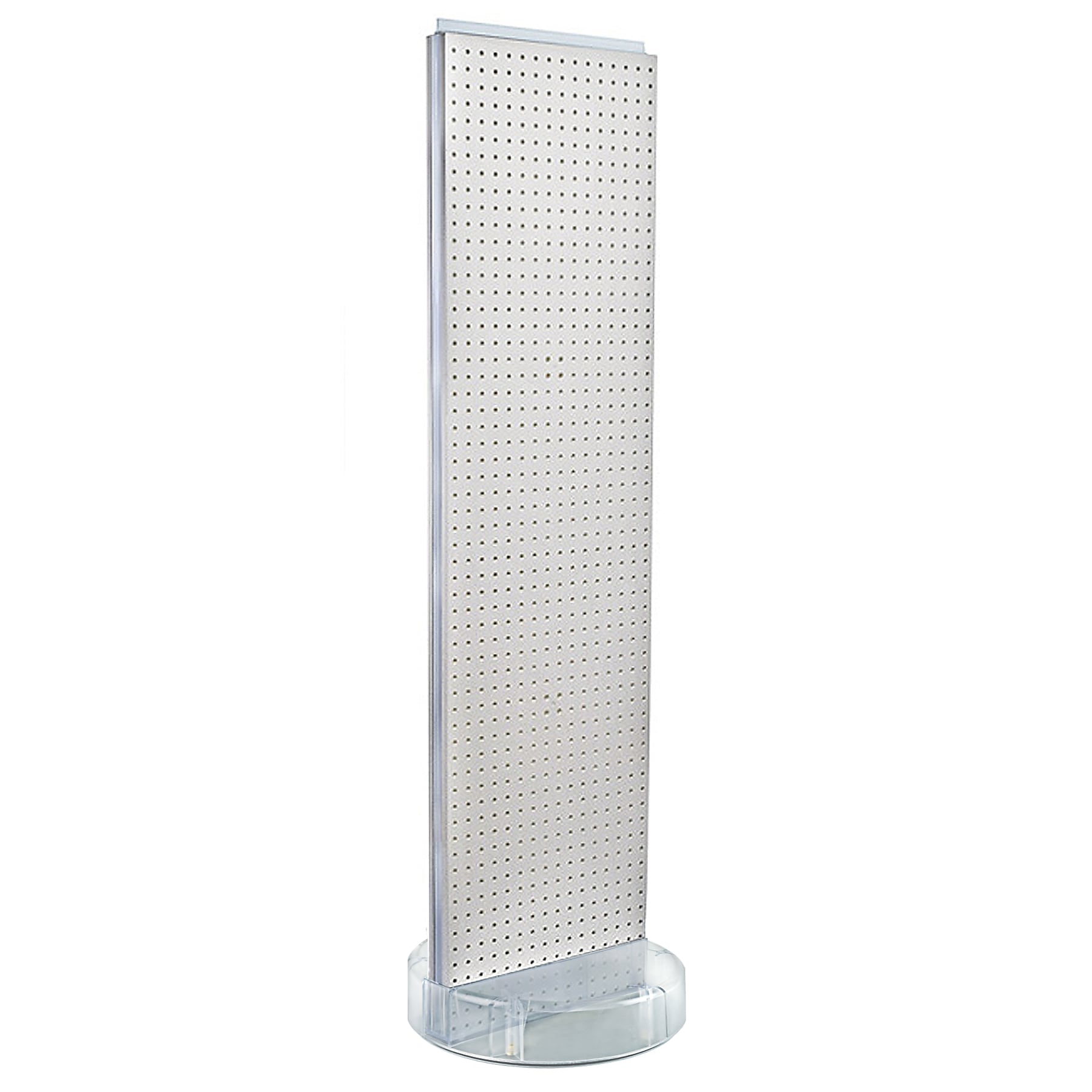 Azar Displays 60”H x16”W Two-Sided Pegboard Floor Display w/ C-Channel Sides on Revolving Round Studio Base, White (700788-WHT)