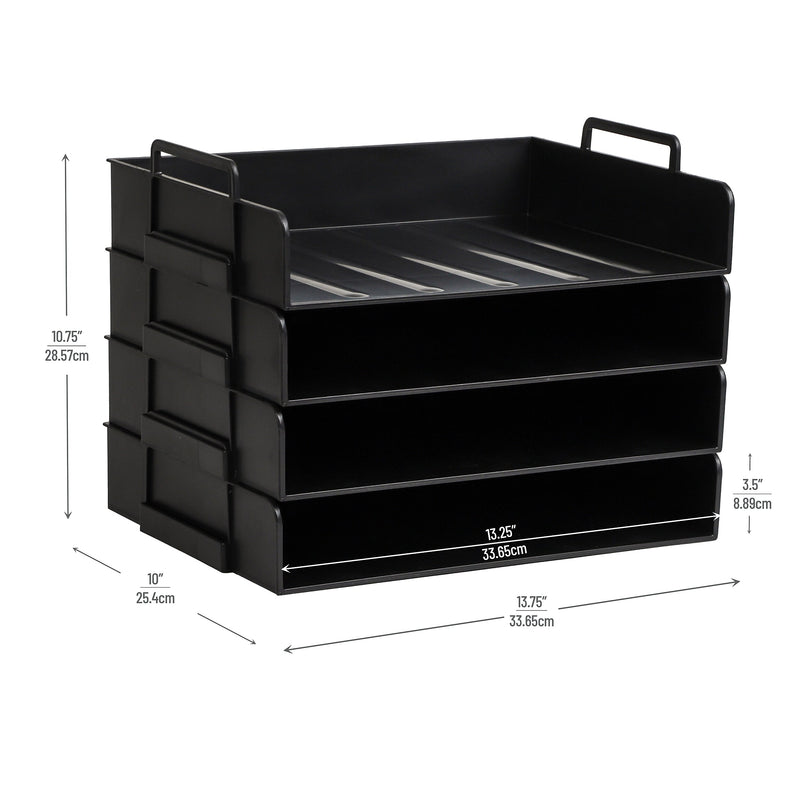 Mind Reader 4-Compartment Stackable Plastic Desk Tray, Black (DANSTACK4-BLK)