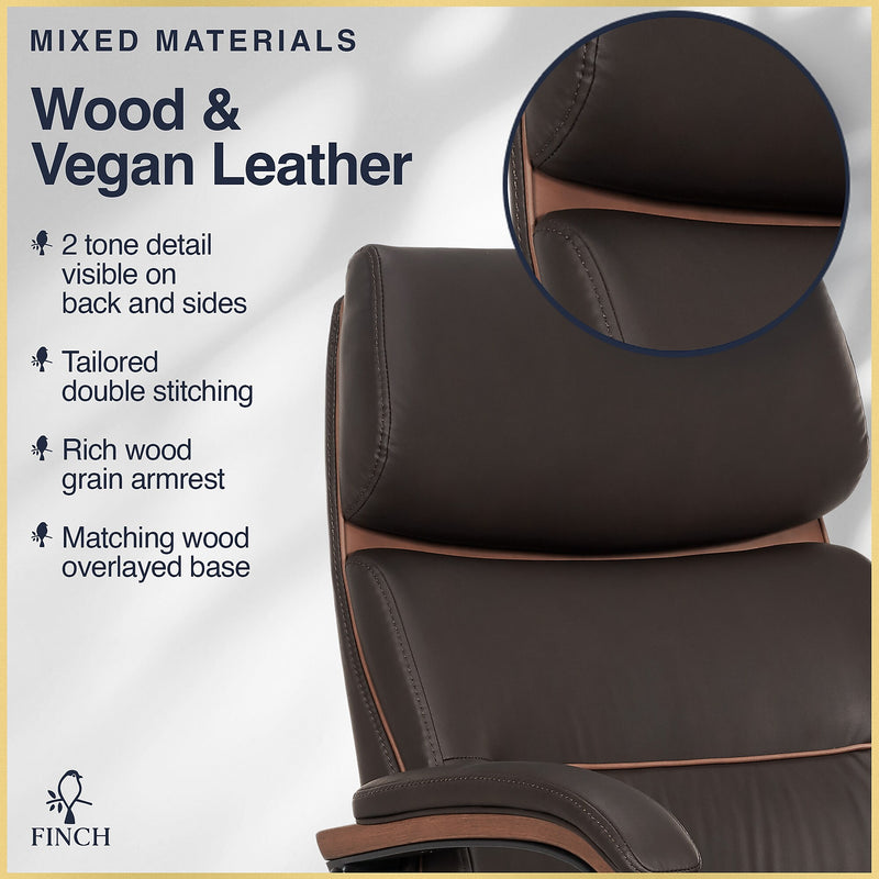 Finch NEO TWO Ergonomic Vegan Leather/Wood Swivel Executive Chair, Brown (52373-BRN)