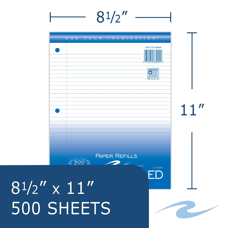 Roaring Spring Paper Products College Ruled Filler Paper, 8.5" x 11", 3-Hole Punched, 500 Sheets/Pack (83909)