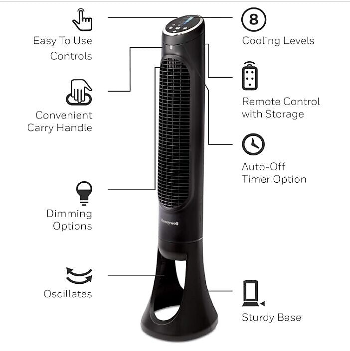 Honeywell QuietSet 32.83"H 8-Speed Oscillating Tower Fan, Black (HYF290B)