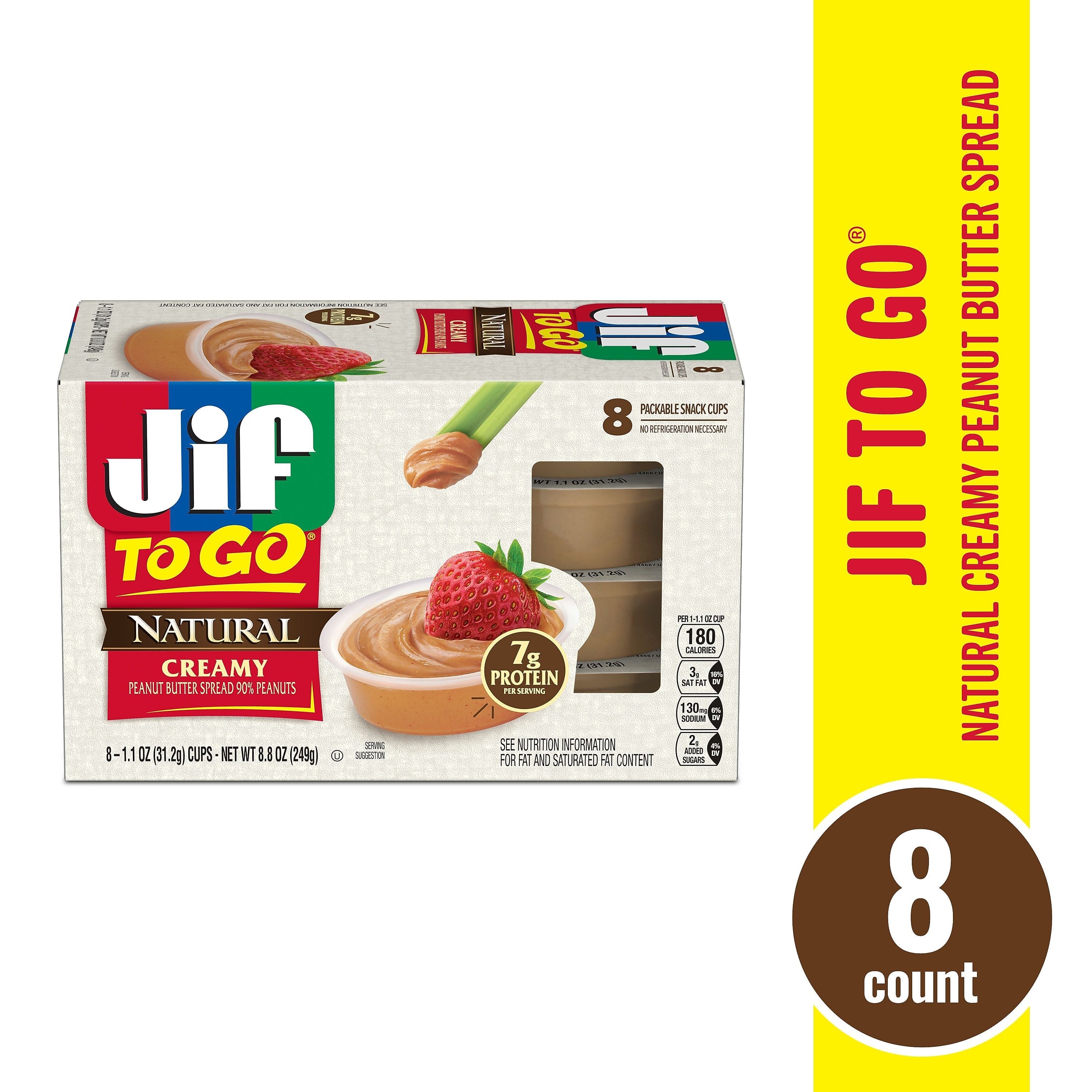 Jif To Go Natural Creamy Peanut Butter, 1.1 oz., 8/Box, 6 Boxes/Case (SMU99266)