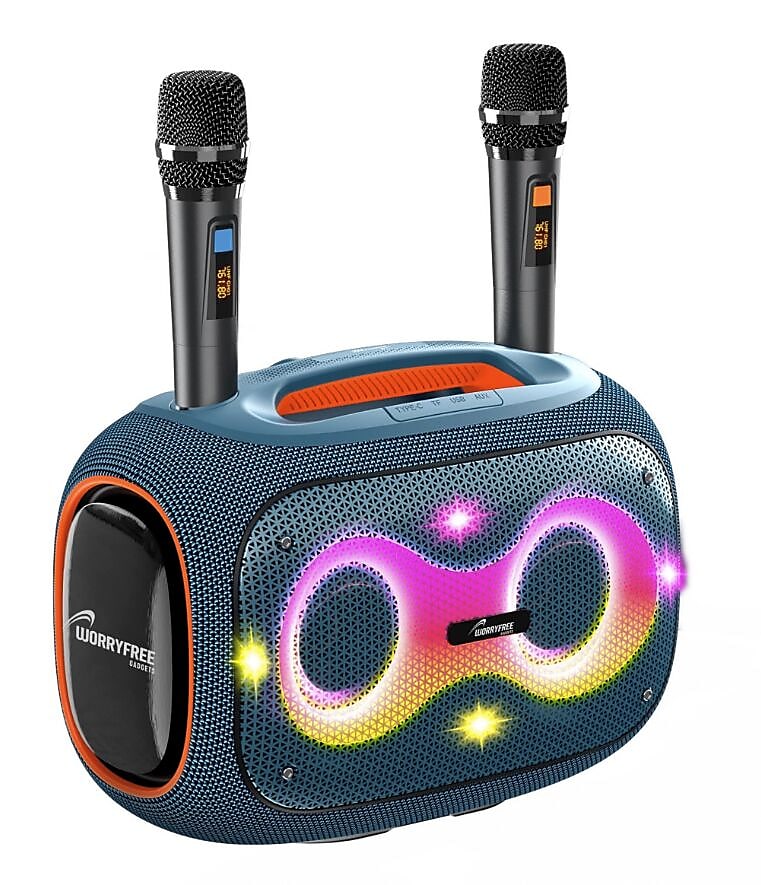 Worryfree Gadgets Party Box Wireless Bluetooth Speaker with 2 Mics & Tripod, Water Resistant, Dark Blue (WPB2-DBLU)