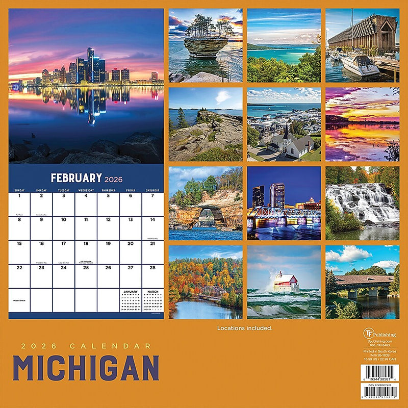 2026 TF Publishing Michigan 12" x 12" Monthly Wall Calendar (26-1039)