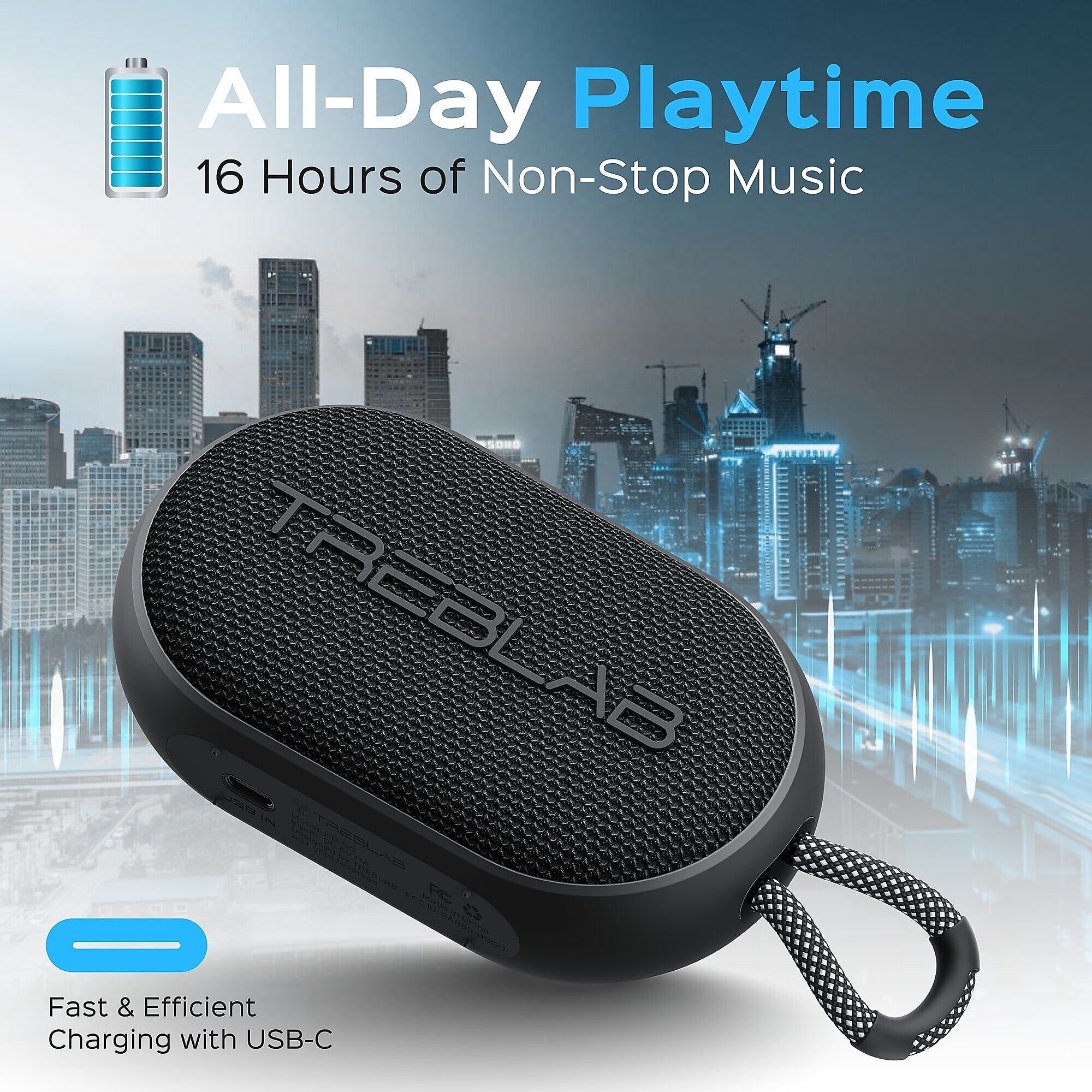 TREBLAB HD-Go Wireless Bluetooth Speaker, Waterproof, Black, Waterproof, Black