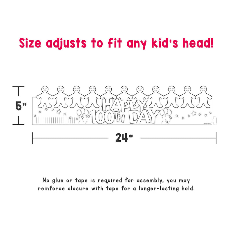 Hygloss Happy 100th Day Paper Crowns, 5" x  25", White, 24/Pack, 2 Packs/Bundle (HYG65266-2)