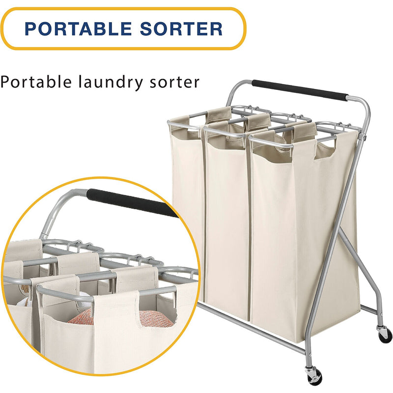 Whitmor 3-Section Rolling Laundry Sorter, Metal, (6640-4794)