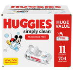 Huggies Simply Clean Baby Wipes with Aloe and Vitamin E, 64 Wipes/Pack, 11 Packs/Carton (53611)