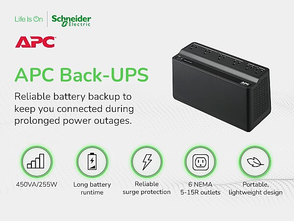 APC Back-UPS 450 450VA 6-Outlet Standby UPS, Black (BN450M)