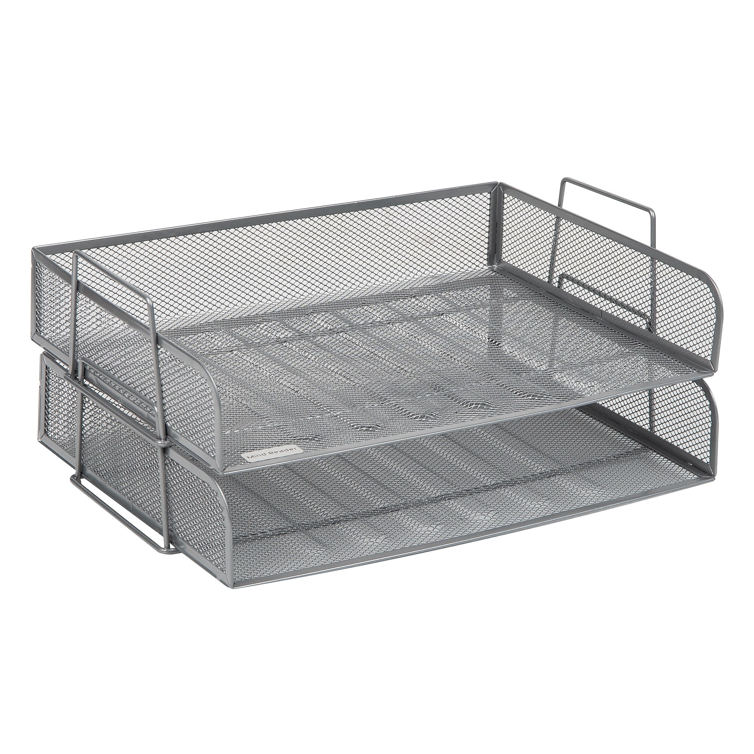 Mind Reader Metal Side Loading Stackable Letter Tray, Letter Size, Silver, 2/Pack (DSTACK2-SIL)