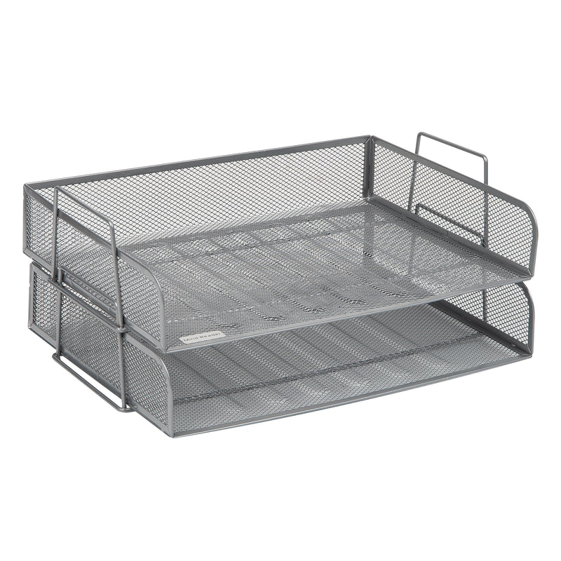 Mind Reader Metal Side Loading Stackable Letter Tray, Letter Size, Silver, 2/Pack (DSTACK2-SIL)
