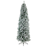 Nearly Natural 8-ft Slim Flocked Montreal Fir Artificial Christmas Tree with 400 Warm White LED Lights (T3312)