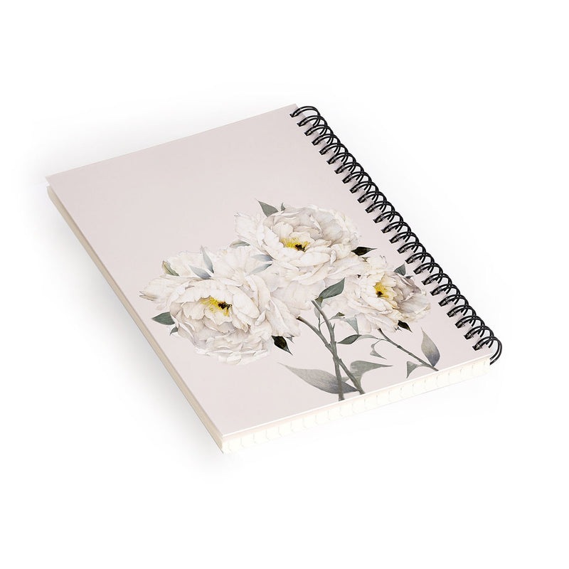 DENY Designs White Peonies 1-Subject Professional Notebooks, 5.5" x 8.25", Dotted, 60 Sheets, Multicolor (81139-NOBS01)
