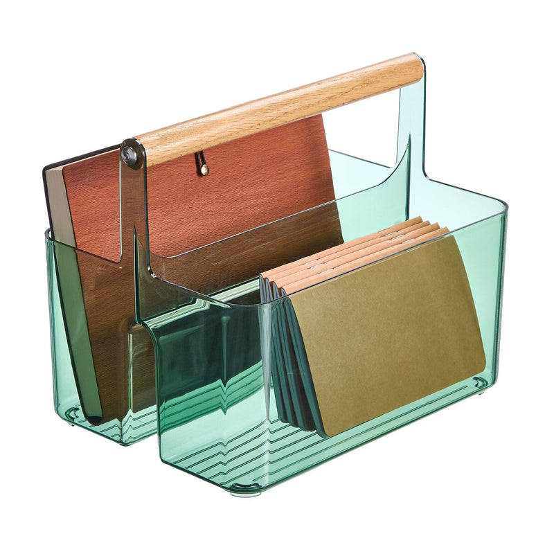 mDesign 2-Compartment Plastic Desk Organizer, Sage/Natural (26055)