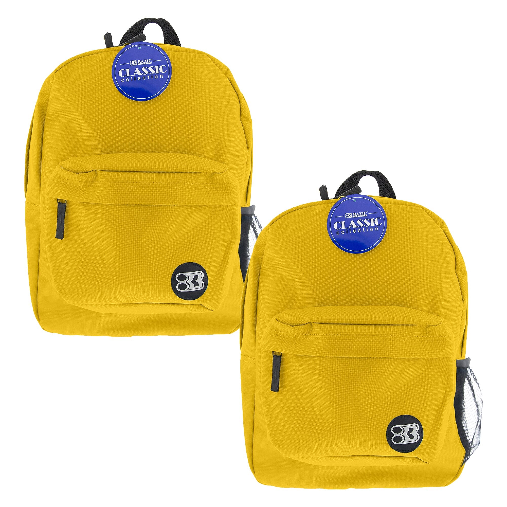 Bazic Classic Kids Laptop Compatible Backpack, Medium, Mustard Yellow, 2/Bundle (BAZ1062-2)