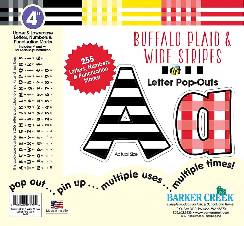 Barker Creek Buffalo Plaid  4" Letters and Numbers, Multicolored, 255/Pack (BC1732)