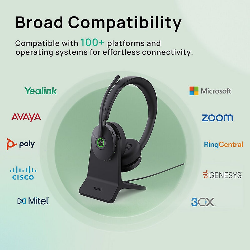 Yealink BH Wireless Noise Canceling Bluetooth Stereo Computer Over-the-Ear Headset, UC Certified (1208684)