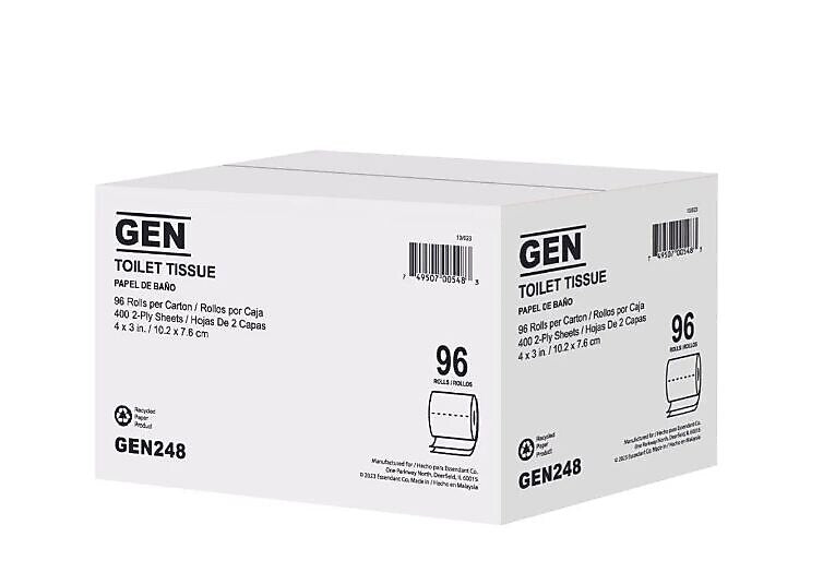 General Supply Toilet Paper, 2-ply, White, 400 Sheets/Roll, 96 Rolls/Case (GEN248)