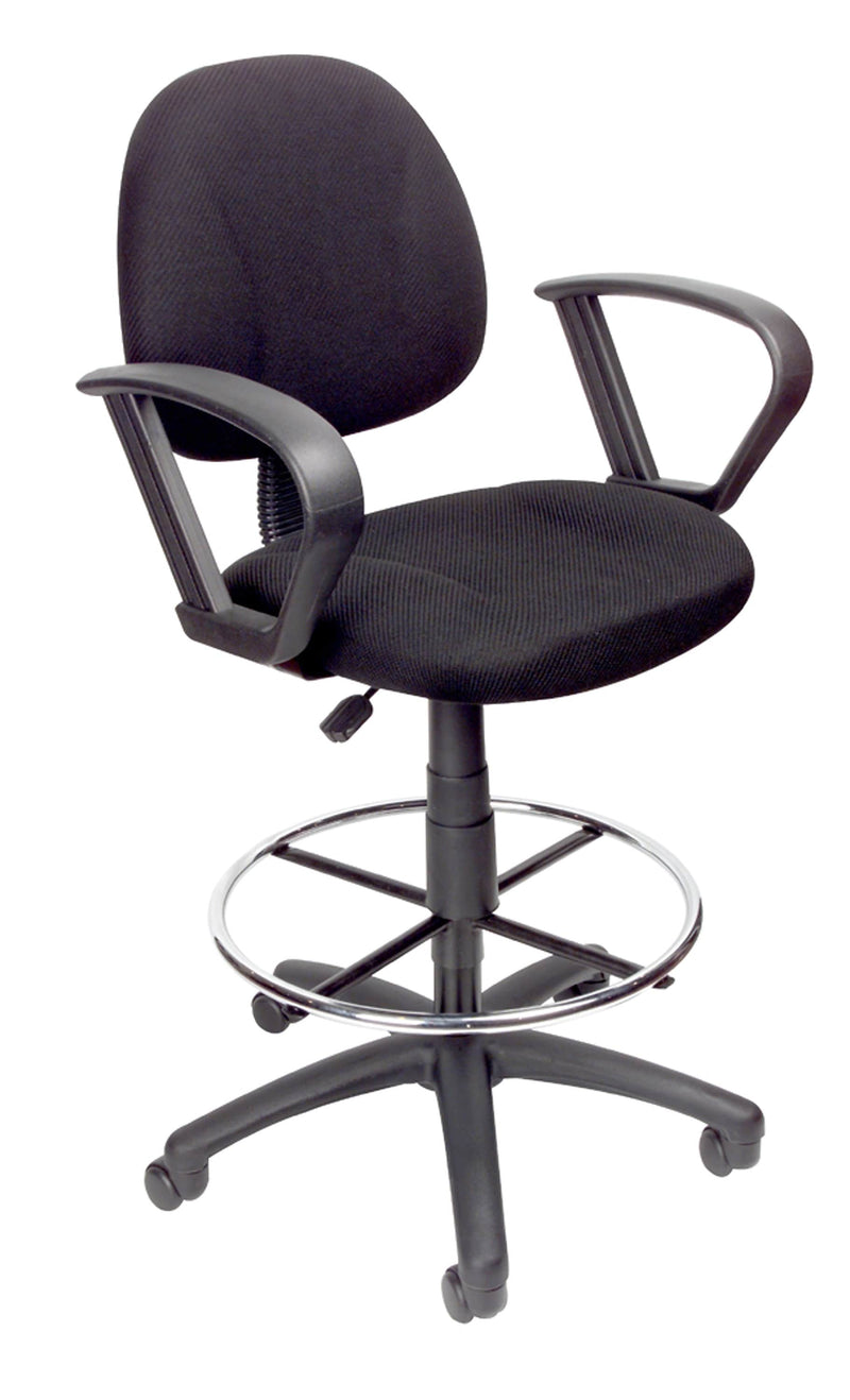 Boss Ergonomic Works Armless Drafting Stool with Backrest and Footrest, Tweed Fabric, Black (B1617-BK)