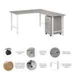Bush Business Furniture Hustle 60"W L Shaped Computer Desk with 3 Drawer Mobile File Cabinet, Platinum Gray (HUS006PG)