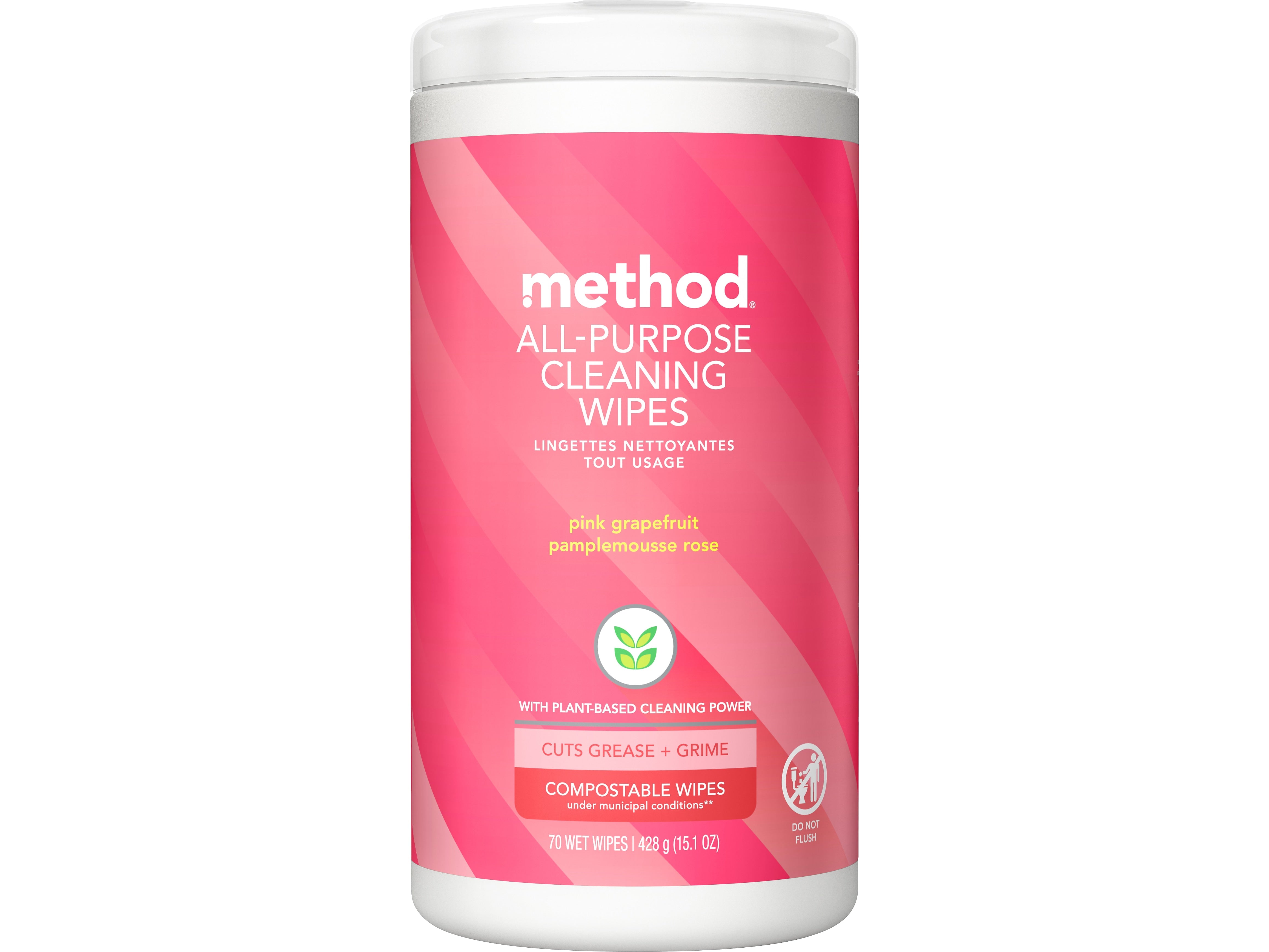 Method Disinfecting Wipes, Pink Grapefruit Scent, 70 Wipes/Canister (338527)