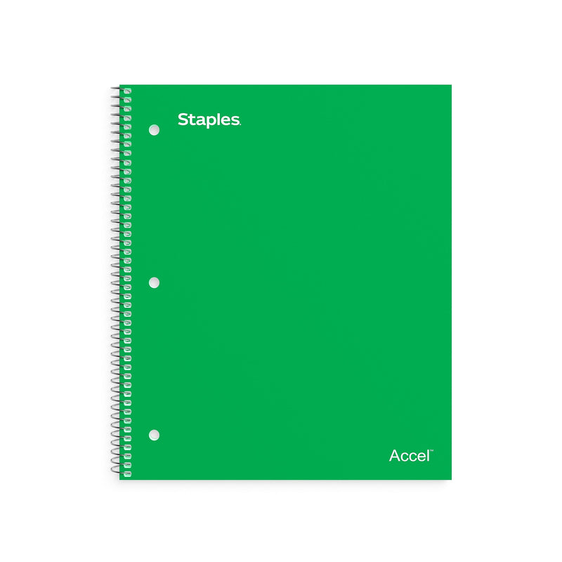 Staples Premium Poly 1-Subject Notebook, 8.5" x 11", College Ruled, 100 Sheets, Green (ST51451D)