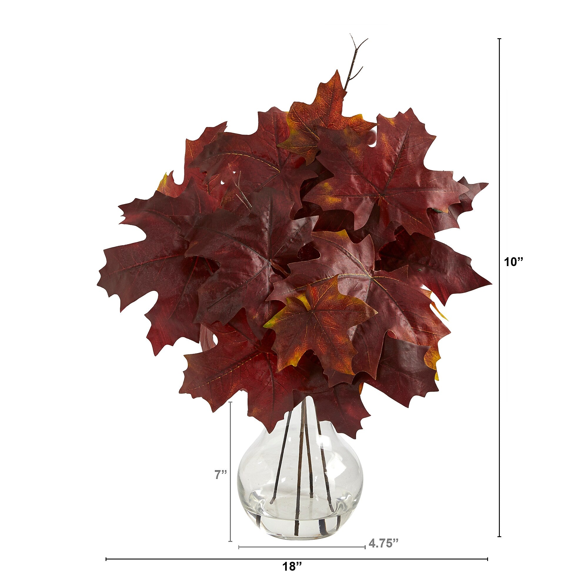 Nearly Natural 18" Autumn Maple Leaf Artificial Plant in Glass Planter (P1541-BG)