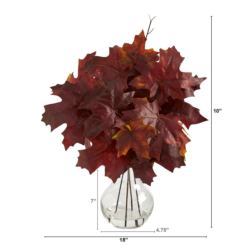 Nearly Natural 18" Autumn Maple Leaf Artificial Plant in Glass Planter (P1541-BG)