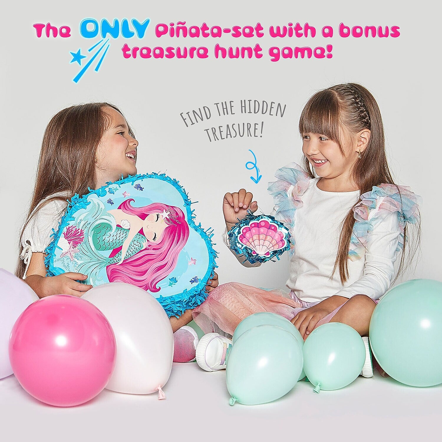 JITTERYGIT Mermaid Pinata Treasure Hunt Under the Sea Game Set, 2 in 1 Pieces/Pack (MERMAID-PINATA - BLUE & PINK)