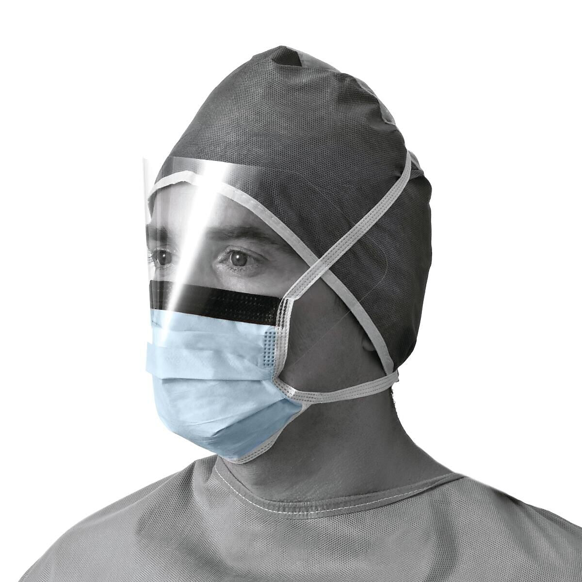 Medline ASTM L1 Surgical Mask with Anti-Fog Eye Shield with Ties, Blue, 25/Box, 4 Boxes/Carton (NON27405)
