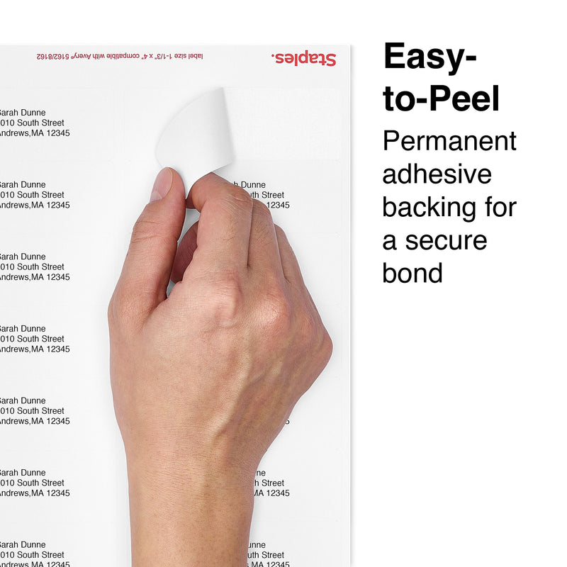 Staples Laser/Inkjet Address Labels, 1 1/3" x 4", White, 14 Labels/Sheet, 100 Sheets/Pack, 1400 Labels/Pack (ST18059-CC)