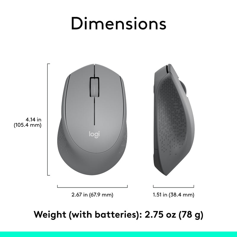 Logitech M330 Silent Plus Wireless Optical USB Mouse, Gray (910-004908)