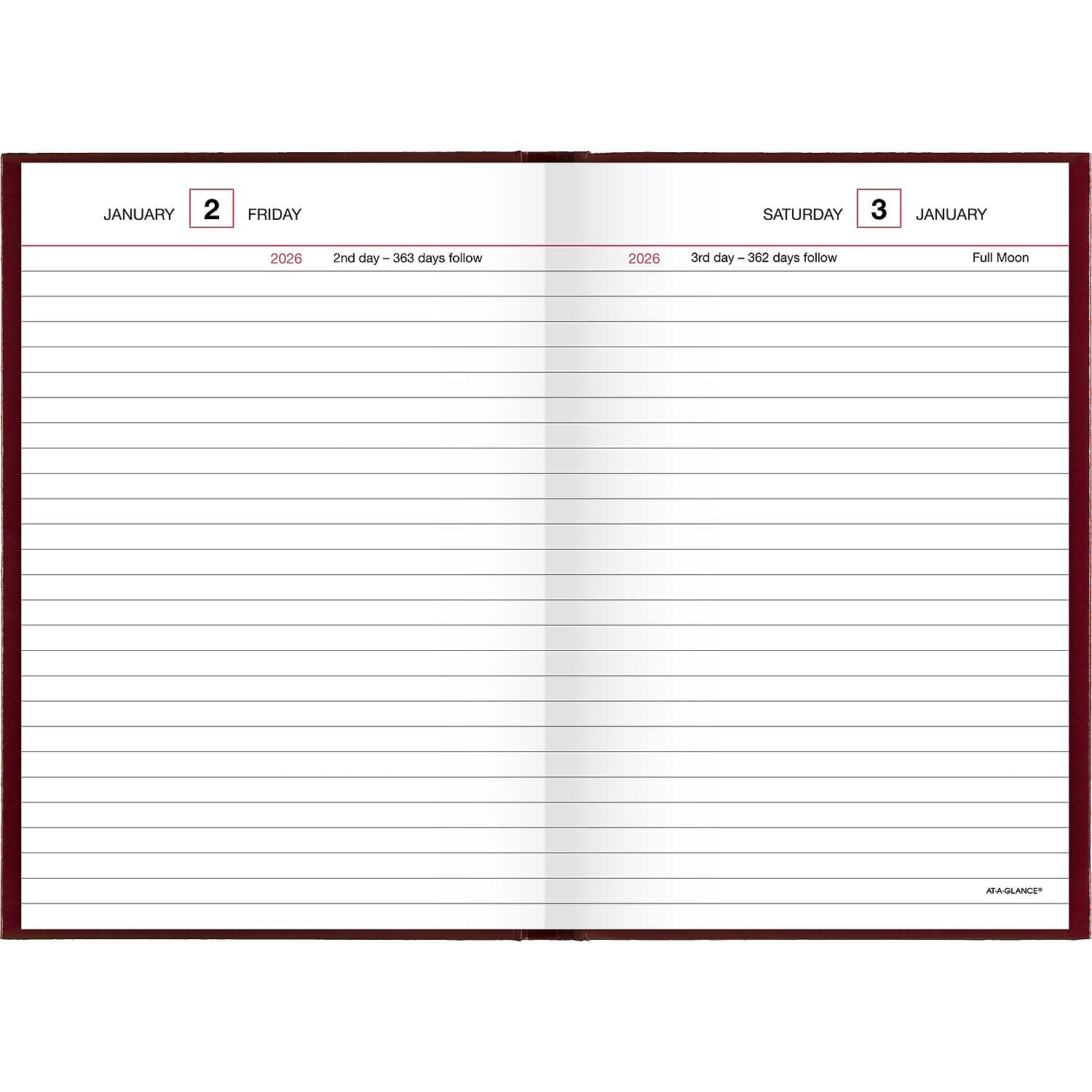 AT-A-GLANCE 2026 Hardcover Diary, 5.75" x 8.25", Wide-Ruled, Red (SD387-13-26)