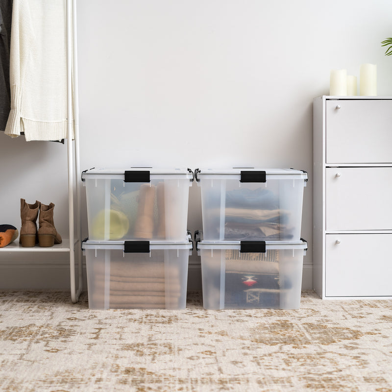 Iris WeatherPro 60 Quart Storage Bin with Latching Lid, Plastic, Clear, 4/Pack (500413)