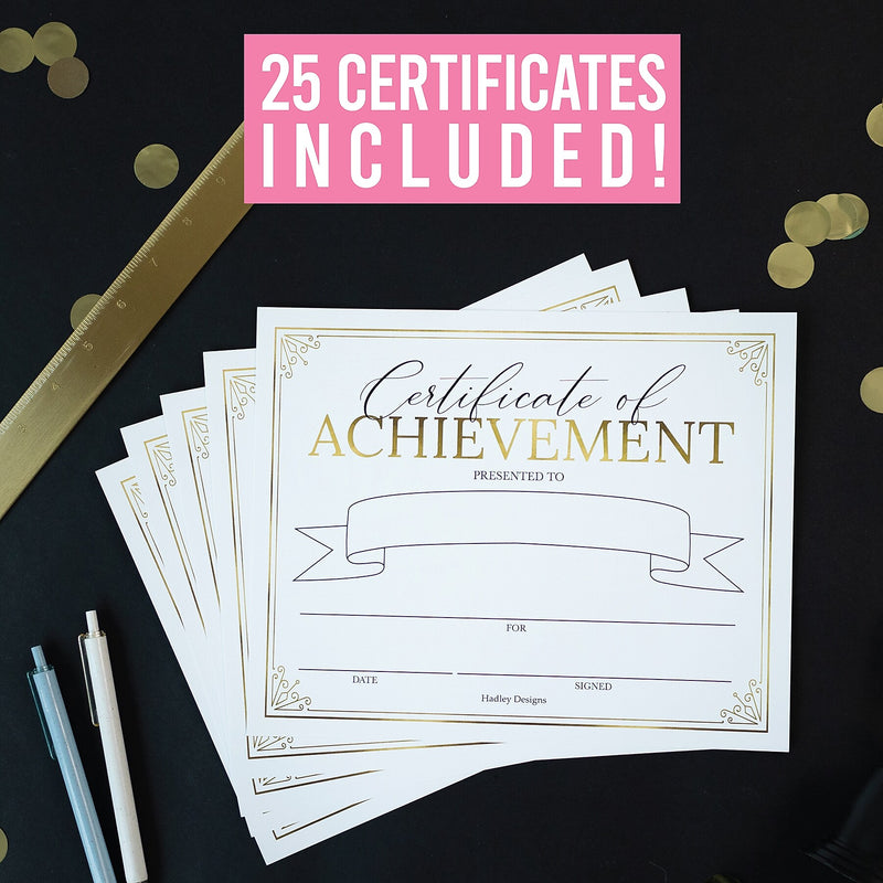 Hadley Designs Elegant Gold Award Certificates of Achievement for Students, 8" x 10", Multicolored, 25/Pack (HDDX004A2K2IP)
