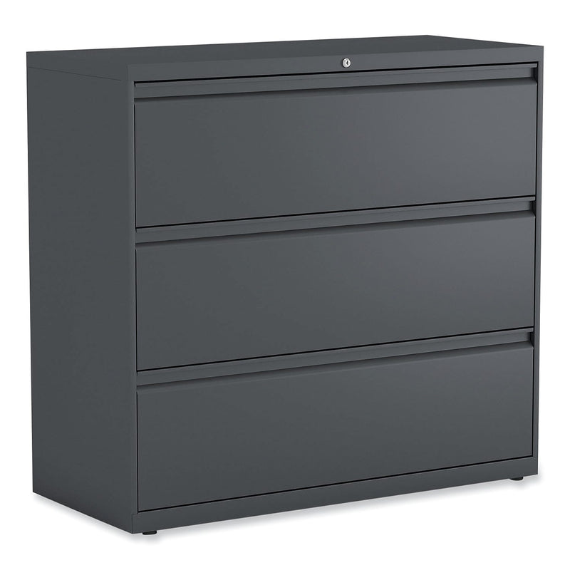 Alera 3-Drawer Lateral File Cabinet, Letter/Legal Size, Lockable, 40.25"H x 42"W x 18.63"D, Charcoal (ALEHLF4241CC)