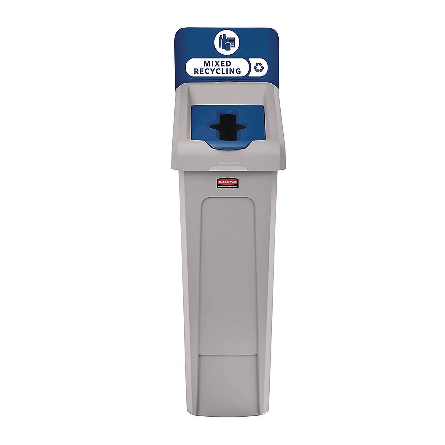 Rubbermaid Commercial Slim Jim Single-Stream Mixed Recycling Station Kit, 23 Gallon, Gray/Blue (2185055)
