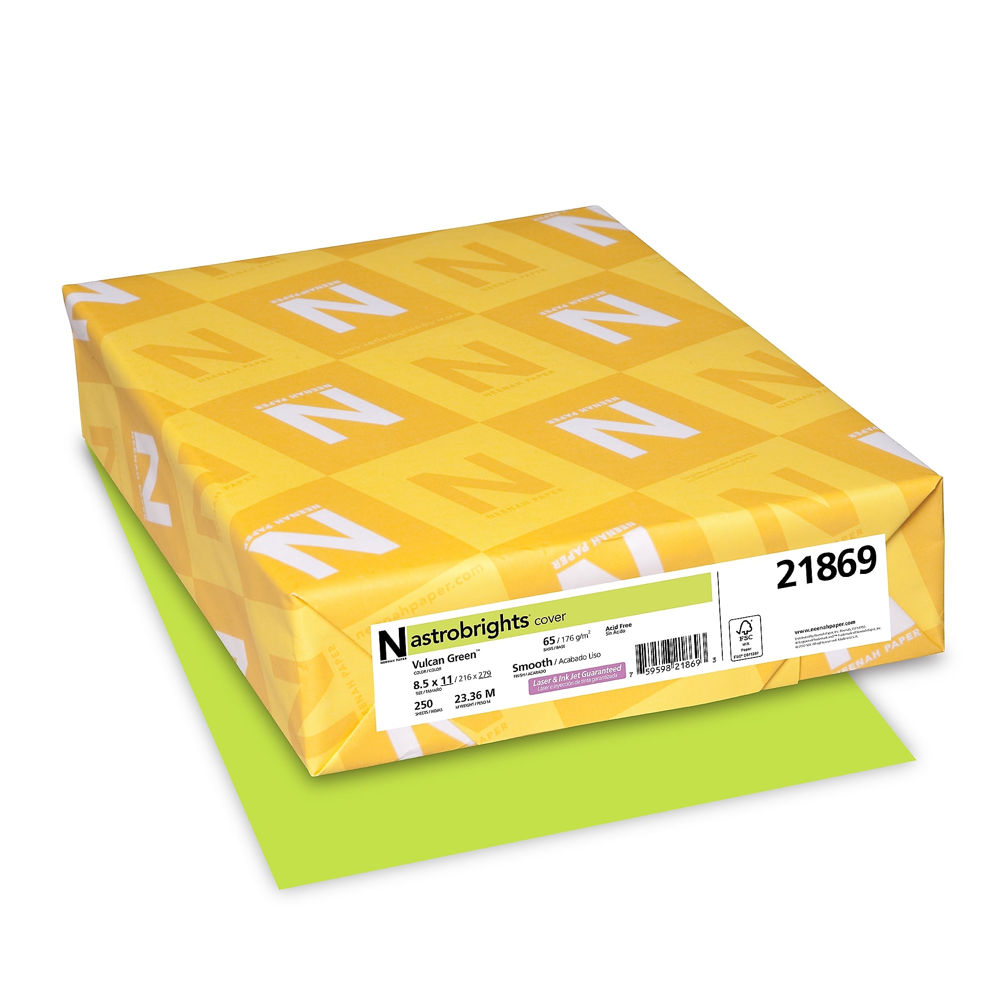 Exact 65 lb. Card Stock Paper, 8.5" x 11", Vulcan Green, 250 Sheets/Ream (WAU21869)