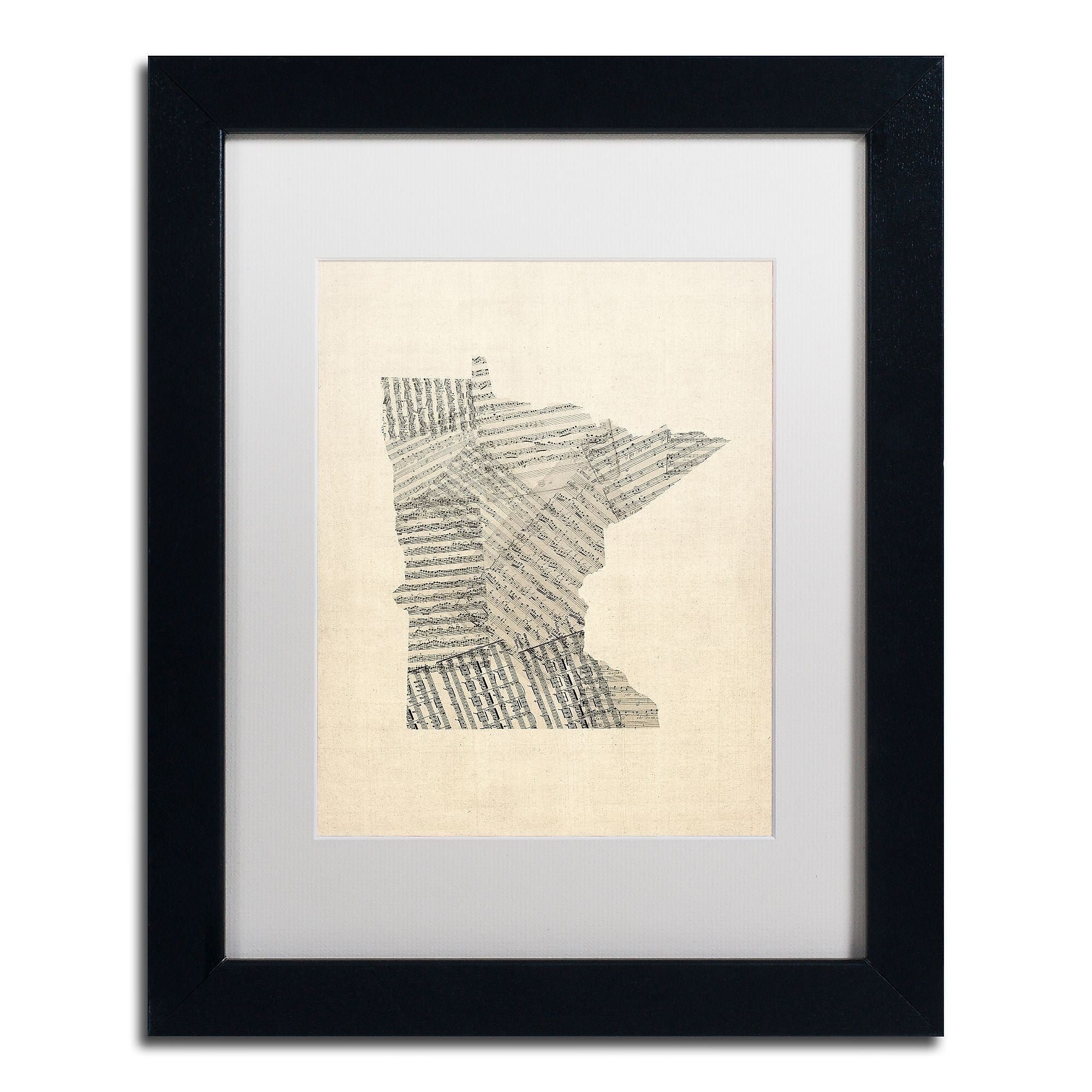Trademark Fine Art ''Old Sheet Music Map of Minnesota'' by Michael Tompsett 11" x 14" Black Frame (MT0538-B1114MF)