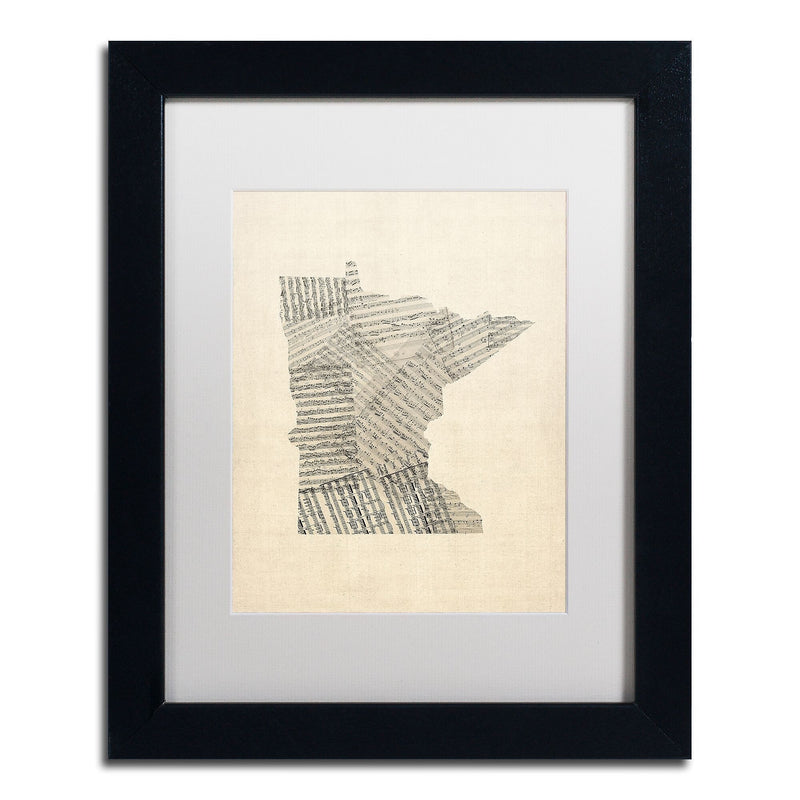 Trademark Fine Art ''Old Sheet Music Map of Minnesota'' by Michael Tompsett 11" x 14" Black Frame (MT0538-B1114MF)
