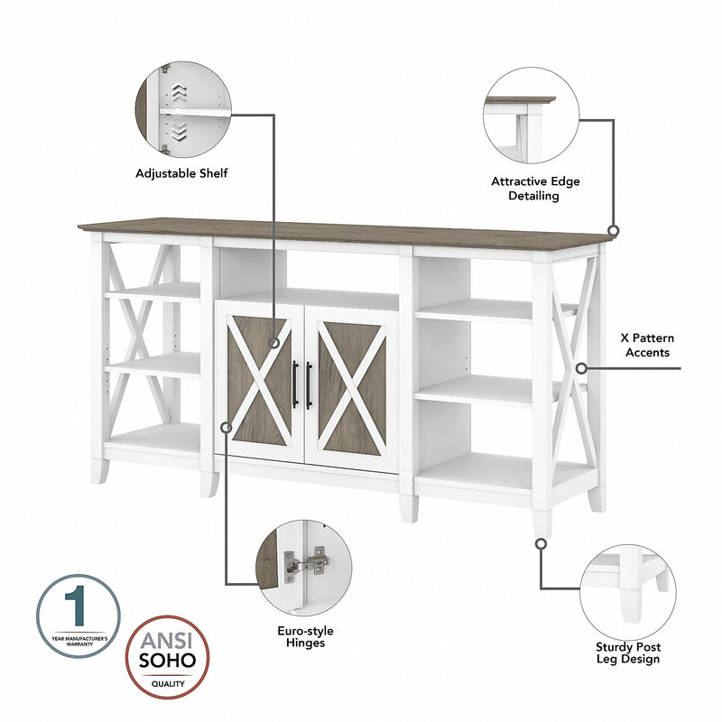 Bush Furniture Key West Console TV Stand, Screens up to 65", Shiplap Gray/Pure White (KWV160G2W-03)