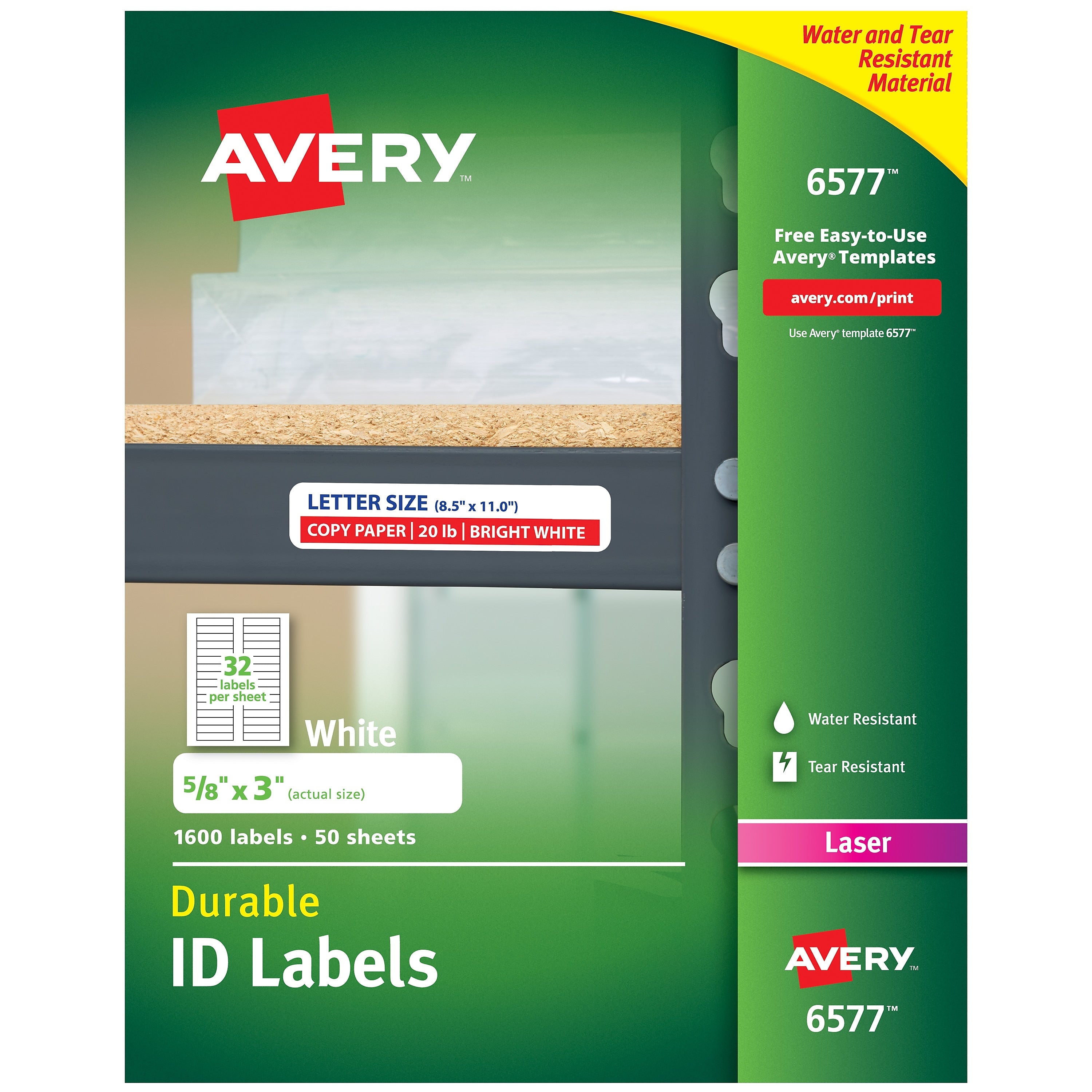 Avery TrueBlock Laser Durable ID Labels, 5/8" x 3", White, 1,600 Labels/Box (6577)