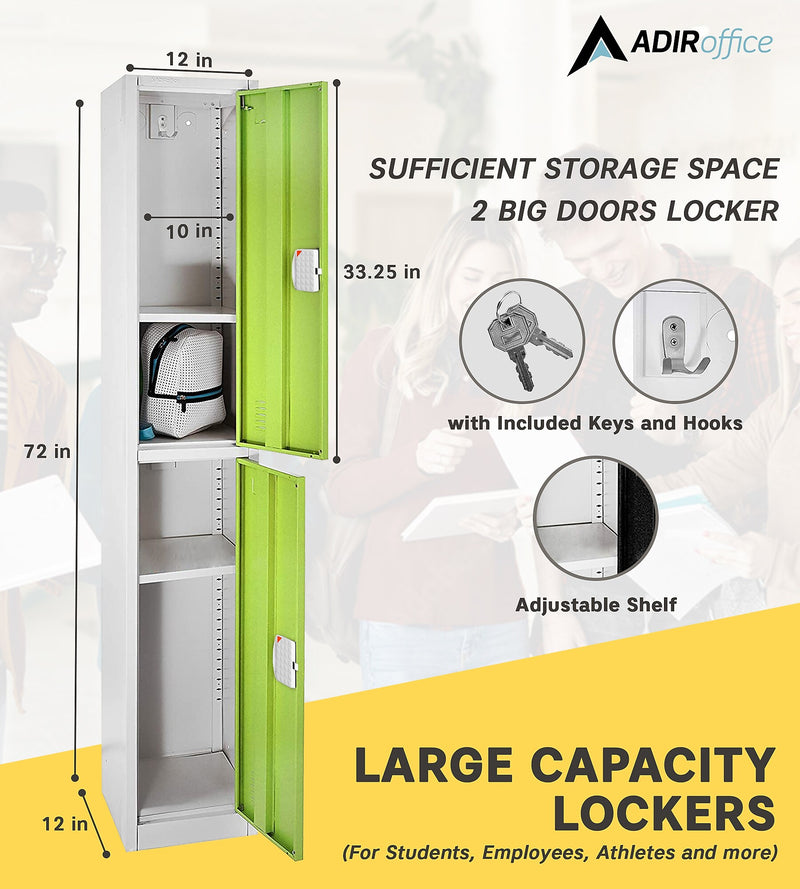 AdirOffice 72"H 2-Tier Green Storage Locker (ADI629-202-GRN-DL)