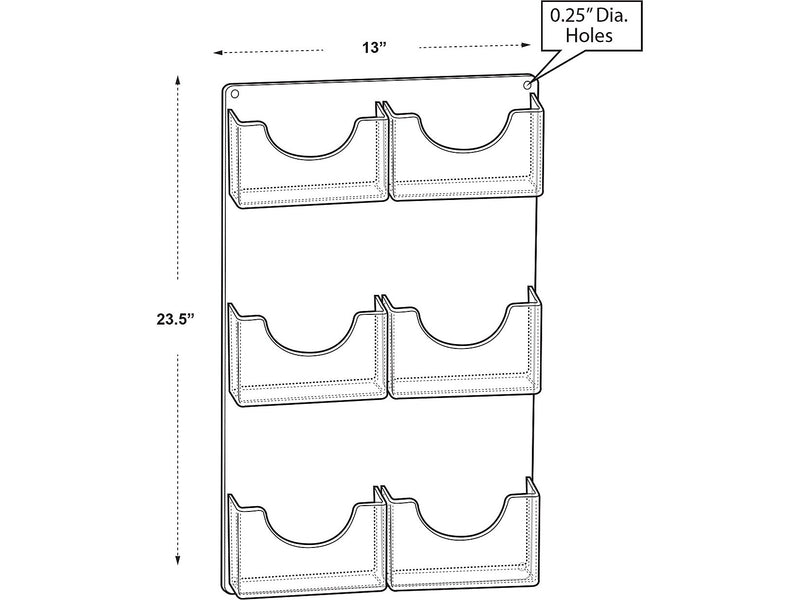 Azar Brochure Holder, 13" x 23.5", Vertical, Wall Mounted, Clear, Acrylic, 2/Pack (252091)