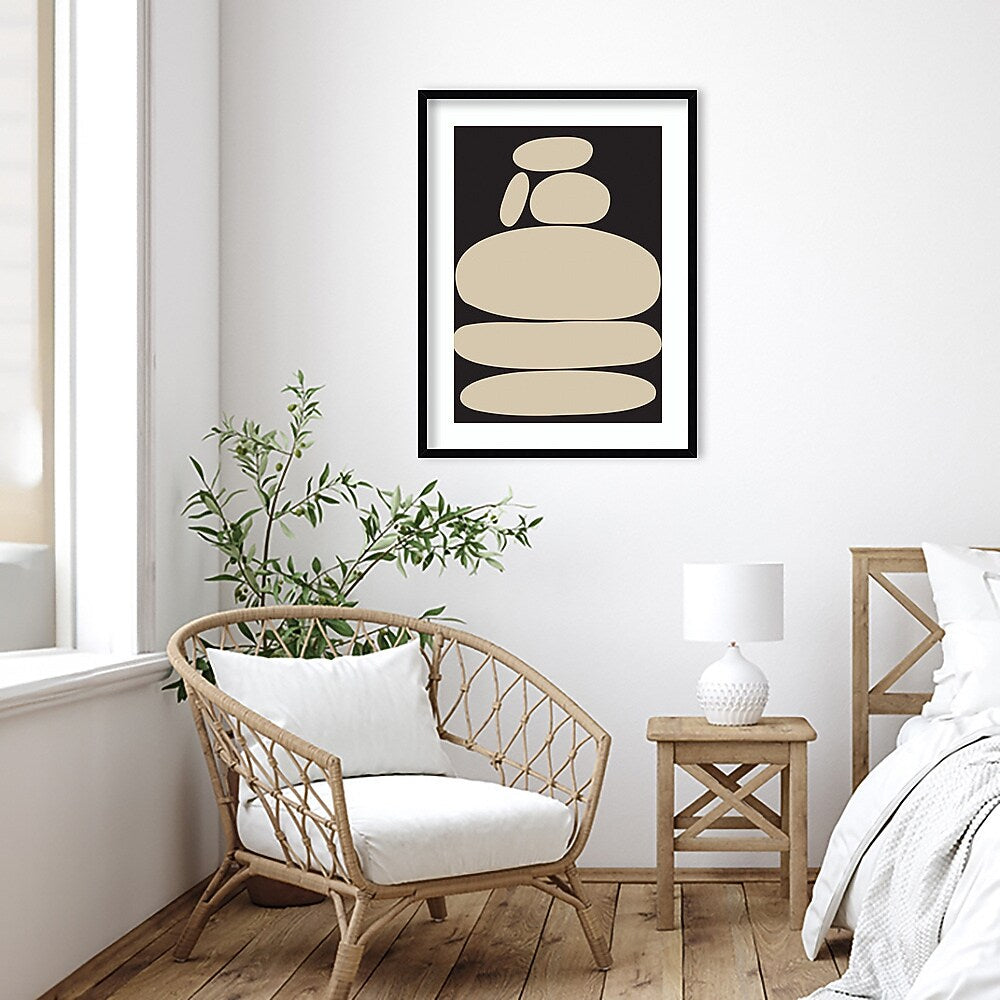 Amanti Art Zen River Rocks Black And Tan by The Creative Bunch Studio Wood Framed Wall Art Print, 25" x 33" (A42675532112)