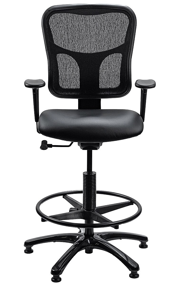 Tempur-Pedic Vinyl Drafting Stool with Backrest and Footrest with Lumbar Support, Black (TP8200-DBLKV)