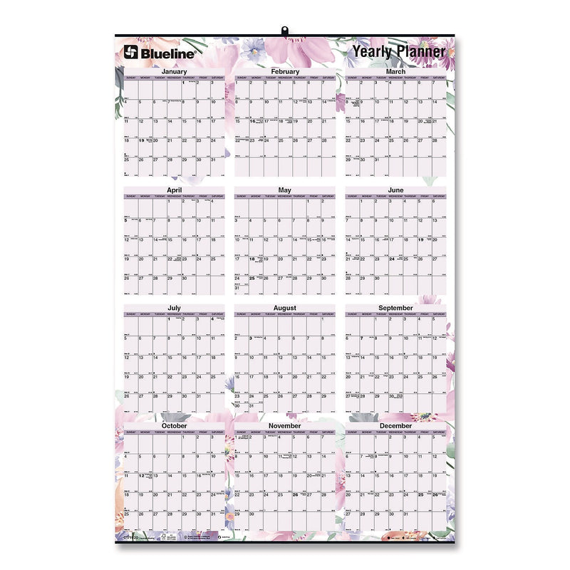2026 Blueline 36" x 24" Yearly Dry Erase Wall Calendar, Reversible, White/Orange (REDC171920)