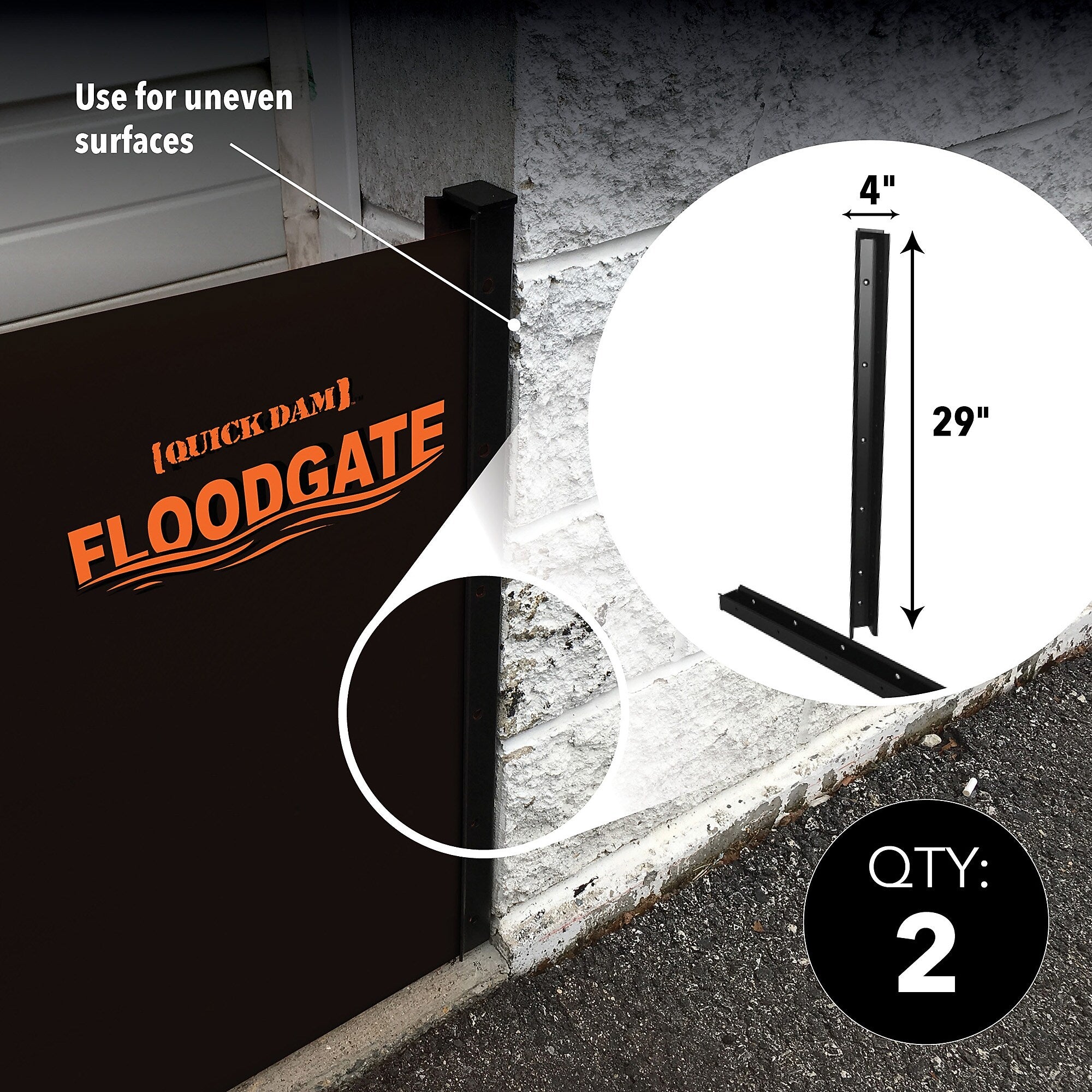 Quick Dam Flood Gate Side Rail Set, 4" (QDFGSIDES)