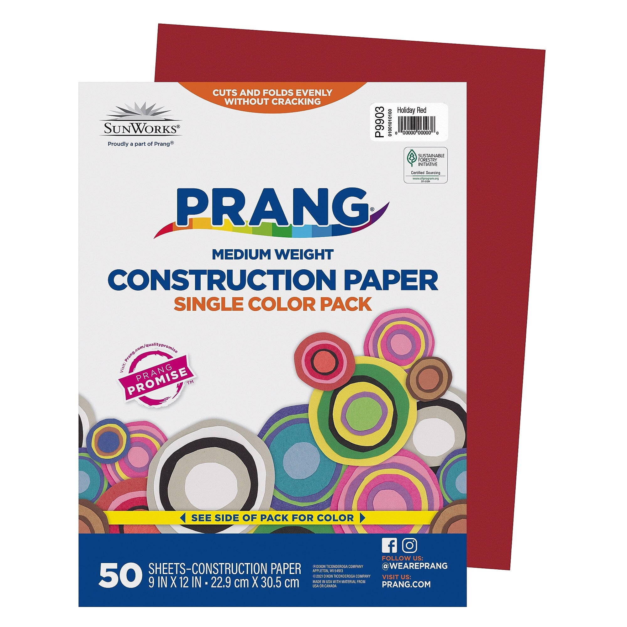 Prang 9" x 12" Construction Paper, Holiday Red, 50 Sheets/Pack (P9903-0001)