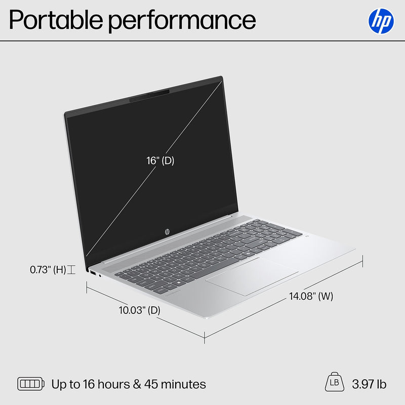 HP OmniBook 5 16" 2K Laptop, Copilot+ PC, AMD Ryzen AI 5 340, 16GB RAM, 512GB SSD, +16.75 Hour Battery, Windows 11 Home